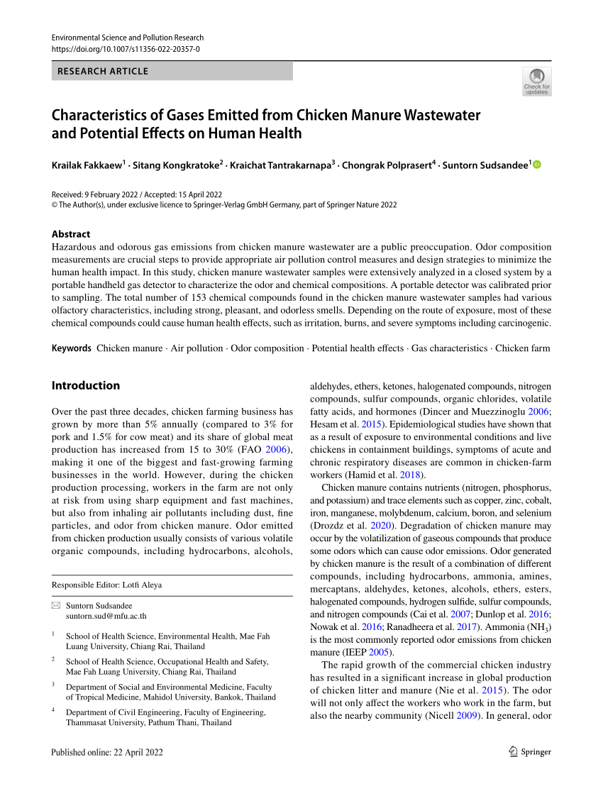 (PDF) Characteristics of Gases Emitted from Chicken Manure Wastewater