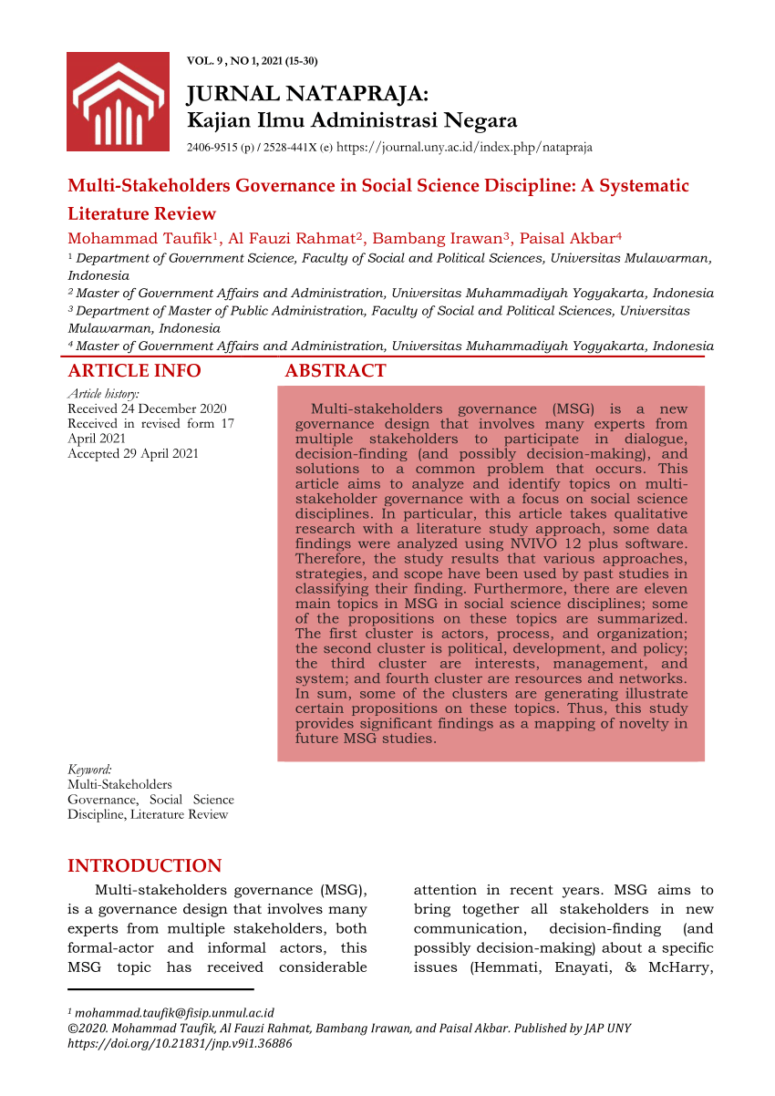 governance a systematic literature review