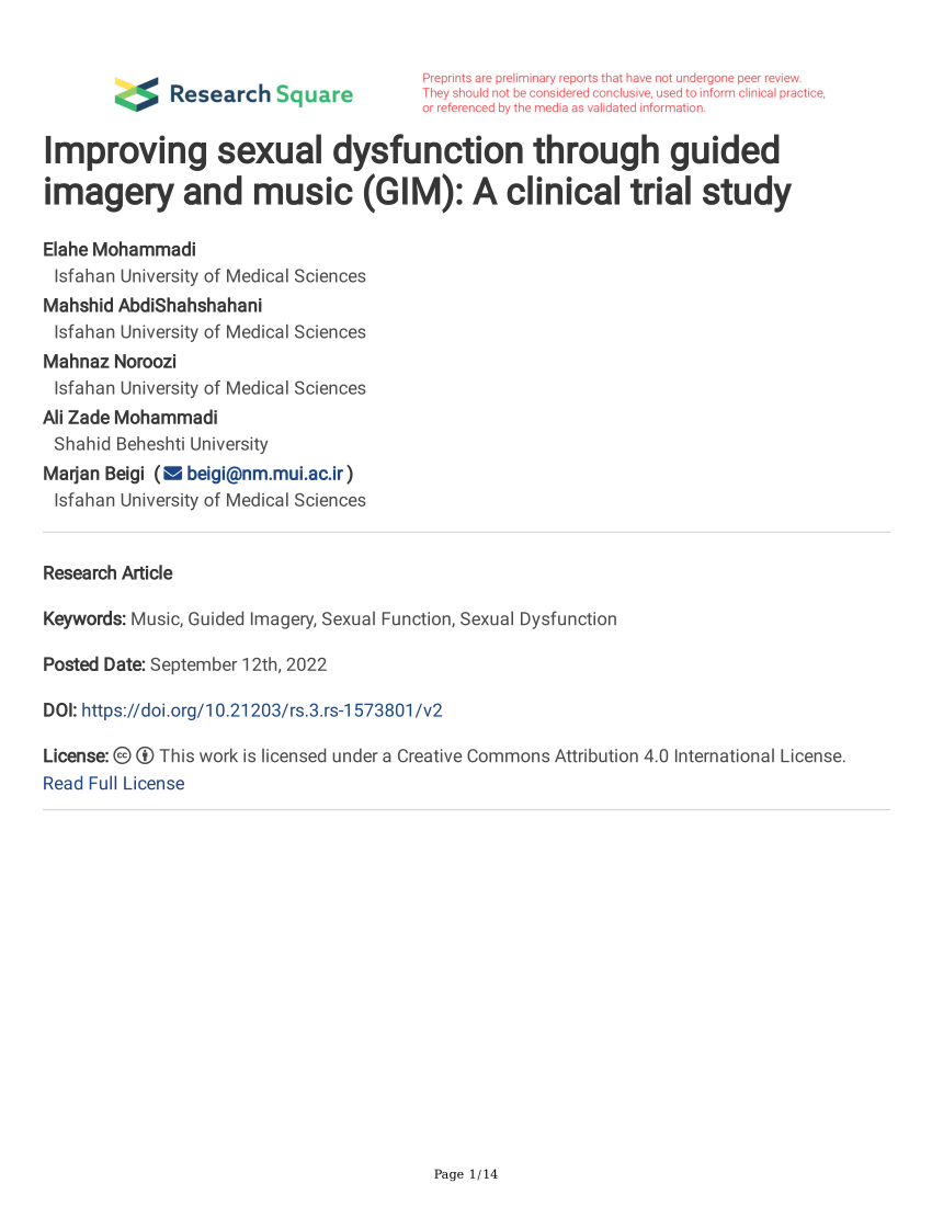 PDF Improving sexual dysfunction through guided imagery and music