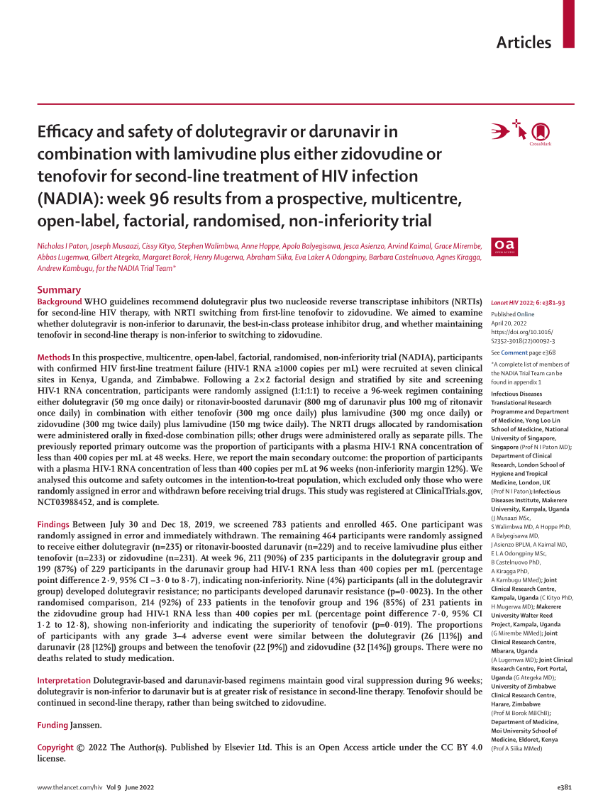 Pdf Efficacy And Safety Of Dolutegravir Or Darunavir In Combination With Lamivudine Plus 