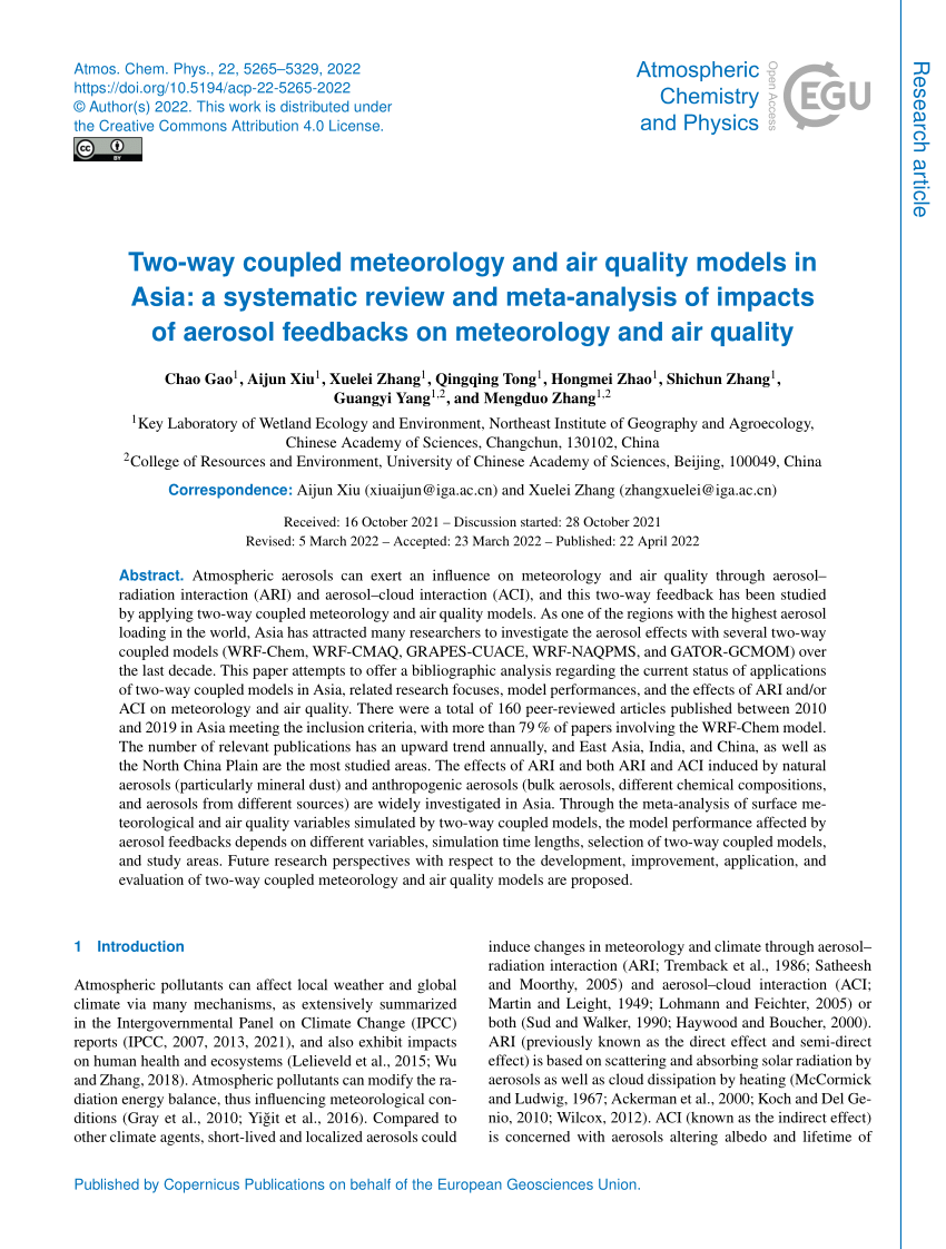 PDF) Two-way coupled meteorology and air quality models in Asia: a 