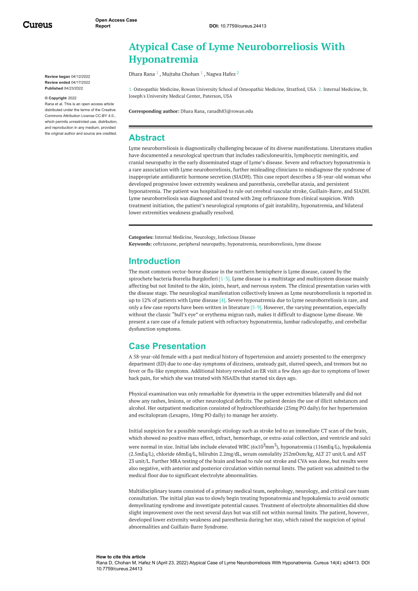 Pdf Atypical Case Of Lyme Neuroborreliosis With Hyponatremia 7665