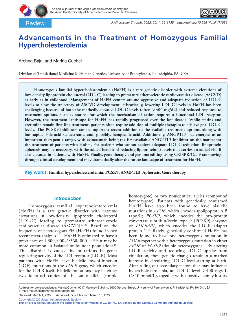 Pdf Advancements In The Treatment Of Homozygous Familial Hypercholesterolemia 8038