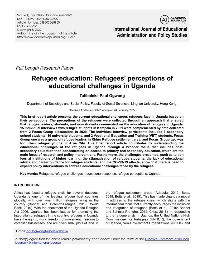 a comparative case study of american and ugandan refugee policies