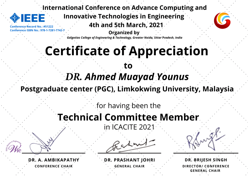 (PDF) IEEE Certificate of Conference Appreciation Member Advance