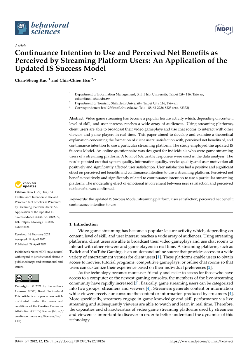 Pdf Continuance Intention To Use And Perceived Net Benefits As Perceived By Streaming Platform 3301