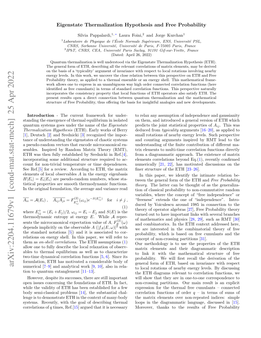 eigenstate thermalization hypothesis