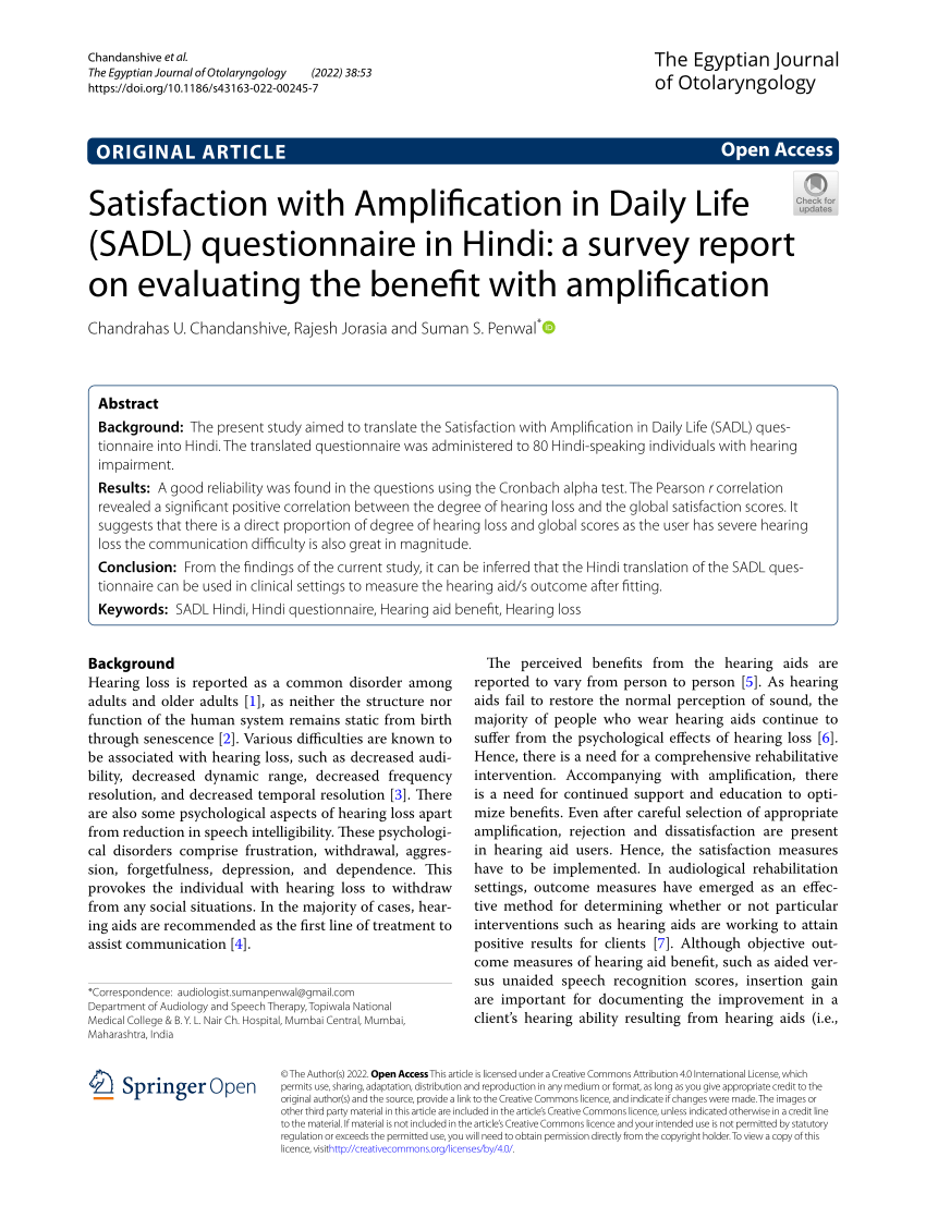 (PDF) Satisfaction with Amplification in Daily Life (SADL