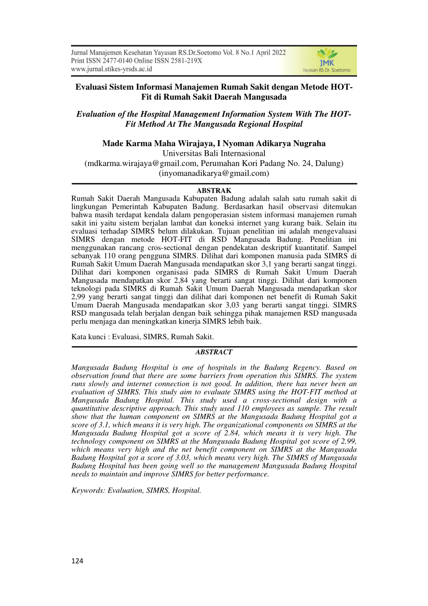 Evaluasi Sistem Informasi Manajemen Rumah Sakit Simrs 6445
