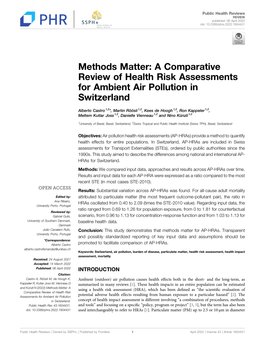 Pdf Methods Matter A Comparative Review Of Health Risk Assessments For Ambient Air Pollution 7063