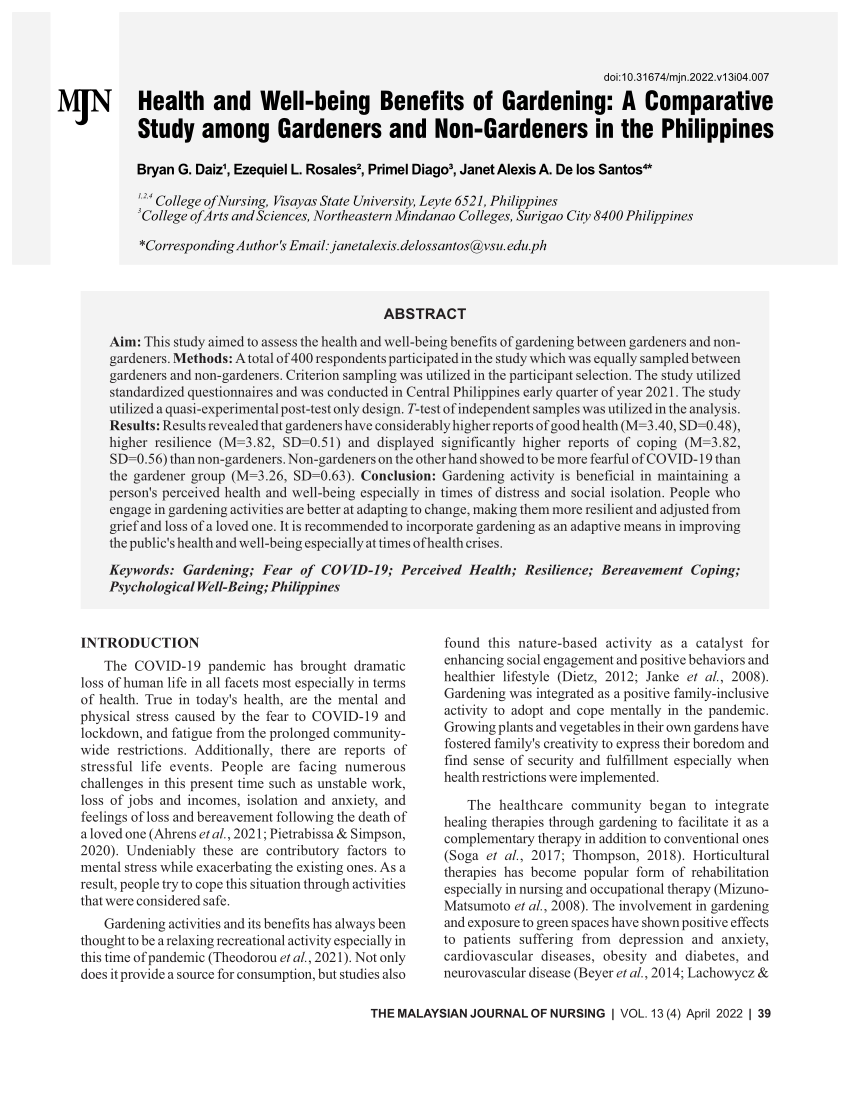 research paper about gardening in the philippines