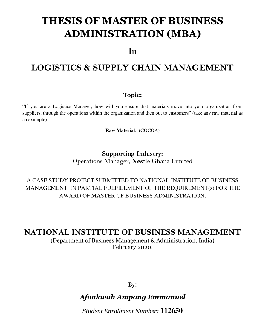 supply chain management mba thesis