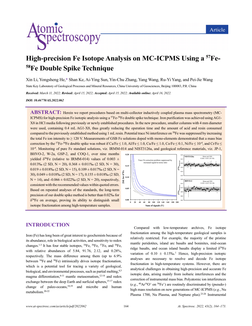 (PDF) High-precision Fe Isotope Analysis on MC-ICPMS Using a57Fe58Fe ...