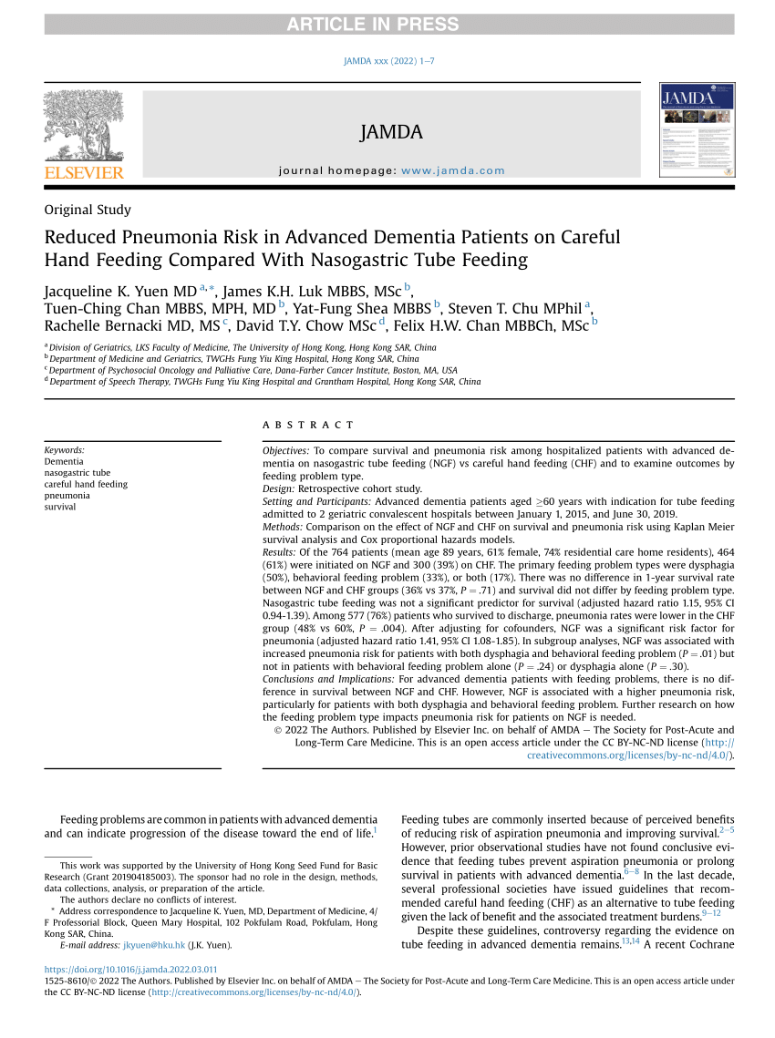 (PDF) Reduced Pneumonia Risk in Advanced Dementia Patients on Careful