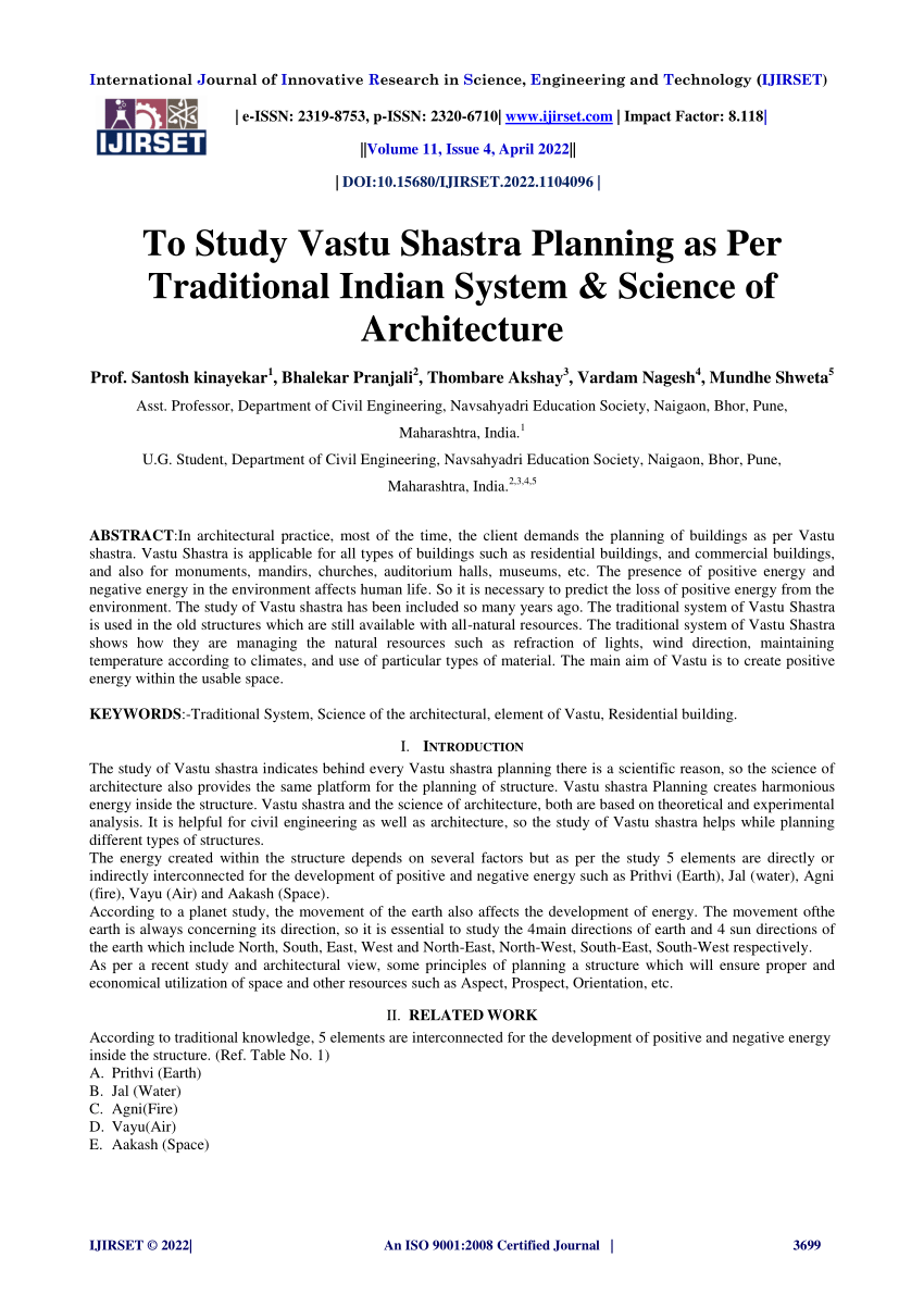 research paper on vastu shastra pdf