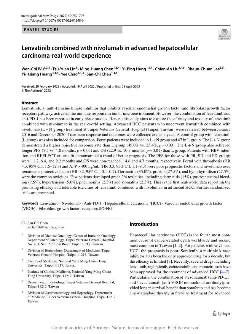 (PDF) Lenvatinib combined with nivolumab in advanced hepatocellular ...