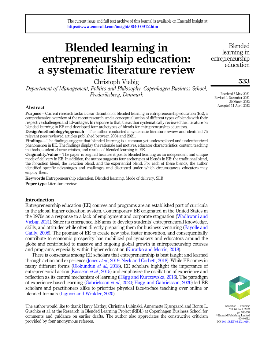 experiential learning in entrepreneurship education a systematic literature review