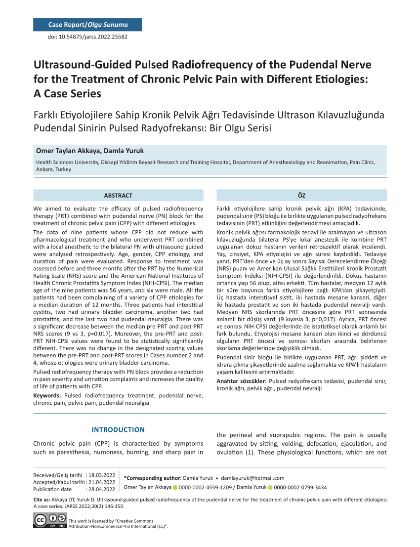 Pdf Ultrasound Guided Pulsed Radiofrequency Of The Pudendal Nerve For The Treatment Of Chronic 