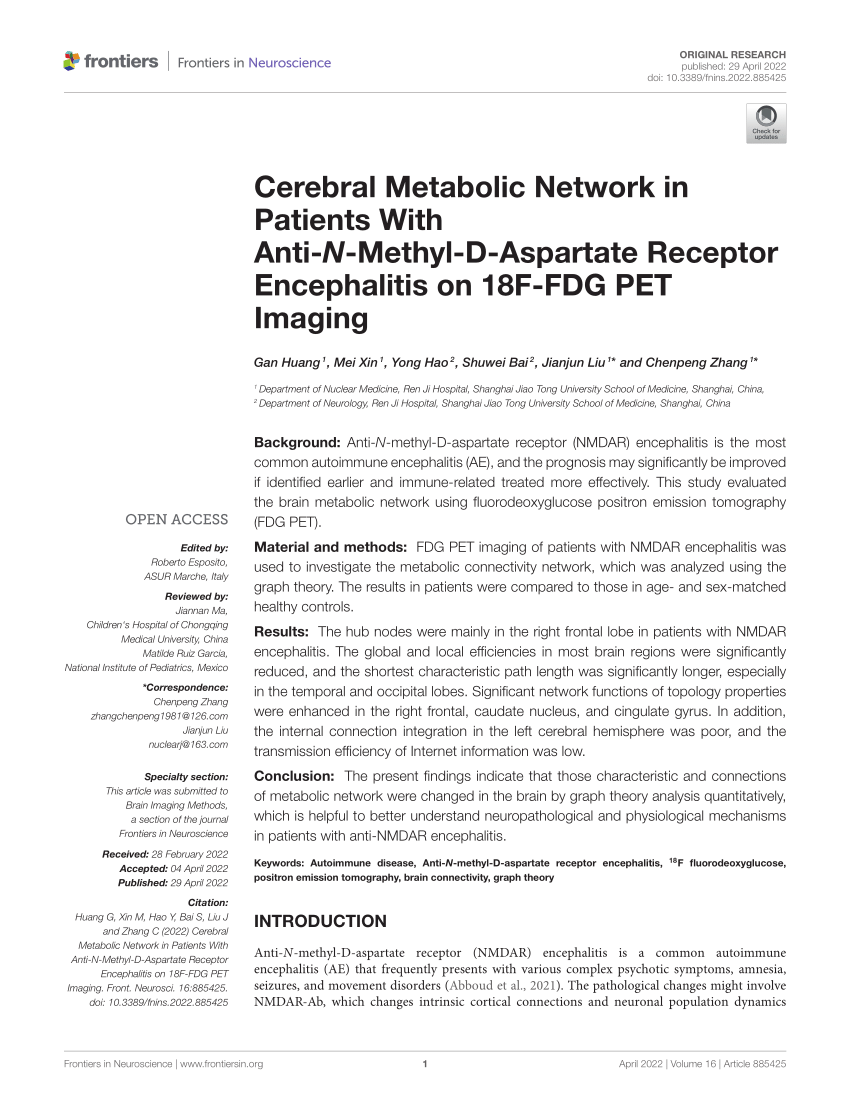 Pdf Cerebral Metabolic Network In Patients With Anti N Methyl D