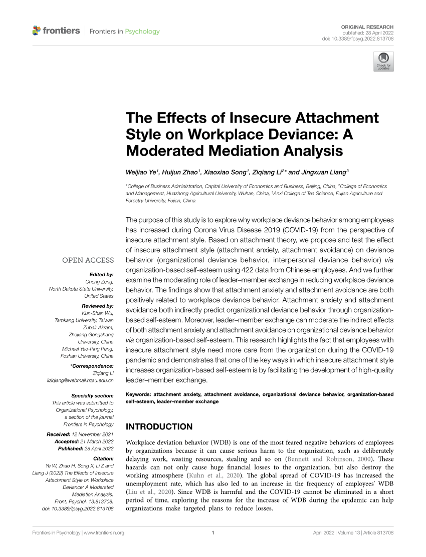 PDF) The Effects of Insecure Attachment Style on Workplace 