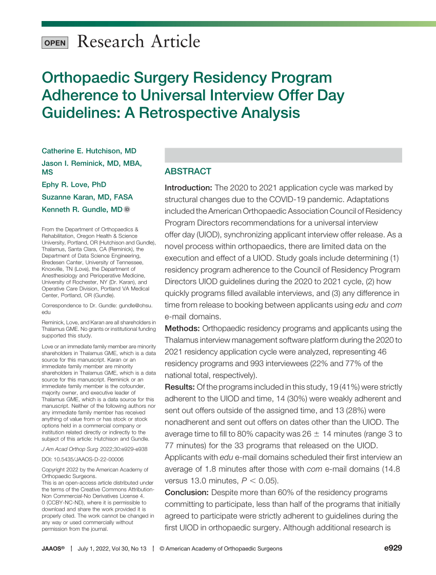 (PDF) Orthopaedic Surgery Residency Program Adherence to Universal