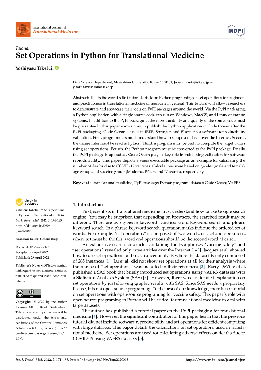 Pdf Set Operations In Python For Translational Medicine