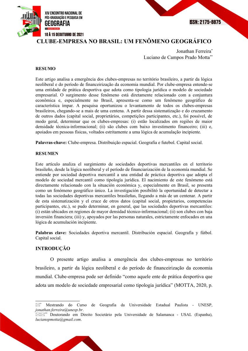 PDF) OS CLUBES-EMPRESA DA SEGUNDA DIVISÃO DO CAMPEONATO PAULISTA DE FUTEBOL  2008 E AS RELAÇÕES COM SEUS GRUPOS DE INTERESSE