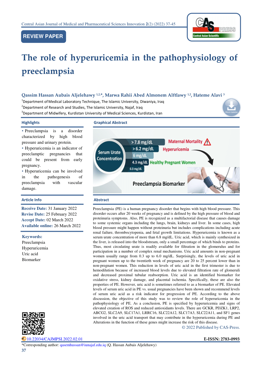 (PDF) The role of hyperuricemia in the pathophysiology of preeclampsia