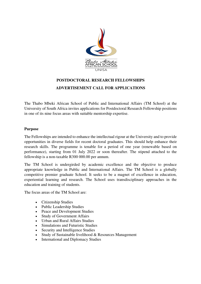 Pdf Postdoctoral Research Fellowships Advertisement Call For Applications 