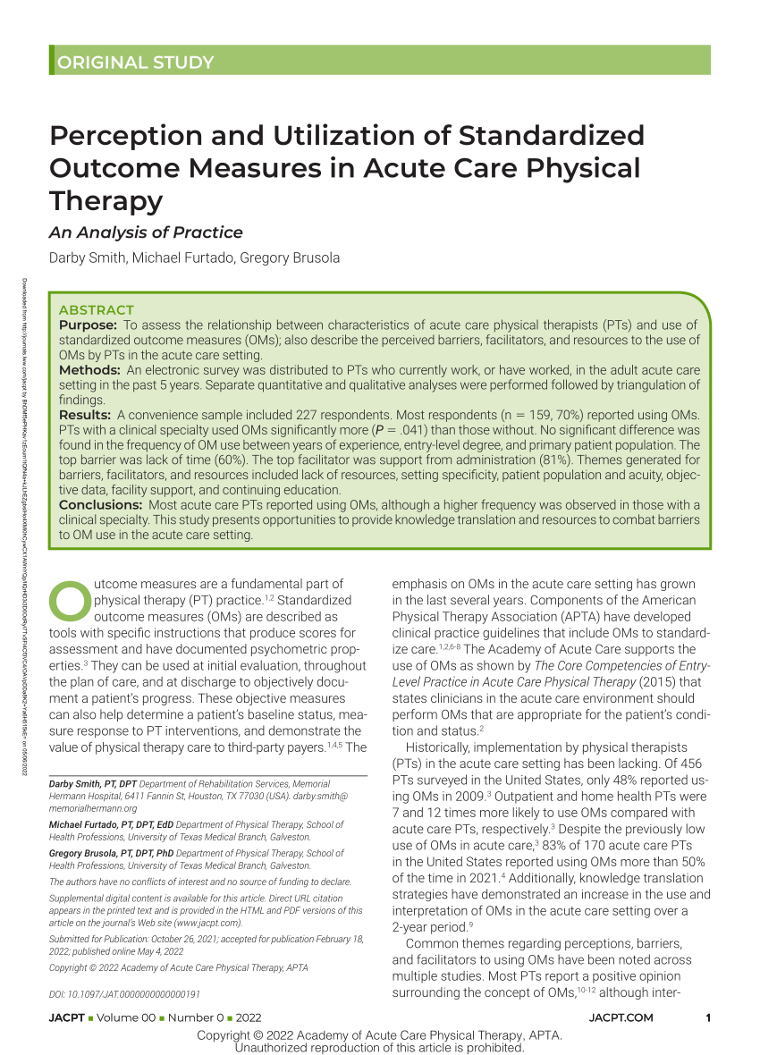 acute care physical therapy research articles