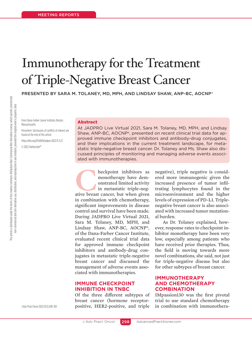 Pdf Immunotherapy For The Treatment Of Triple Negative Breast Cancer