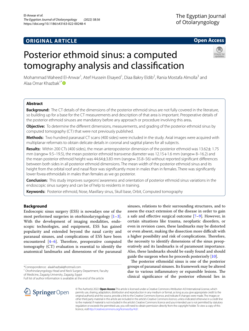 Pdf Posterior Ethmoid Sinus A Computed Tomography Analysis And Classification 7638