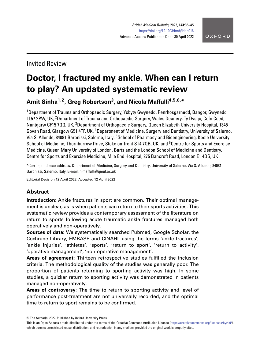 PDF) Return to sports after ankle fractures: A systematic review