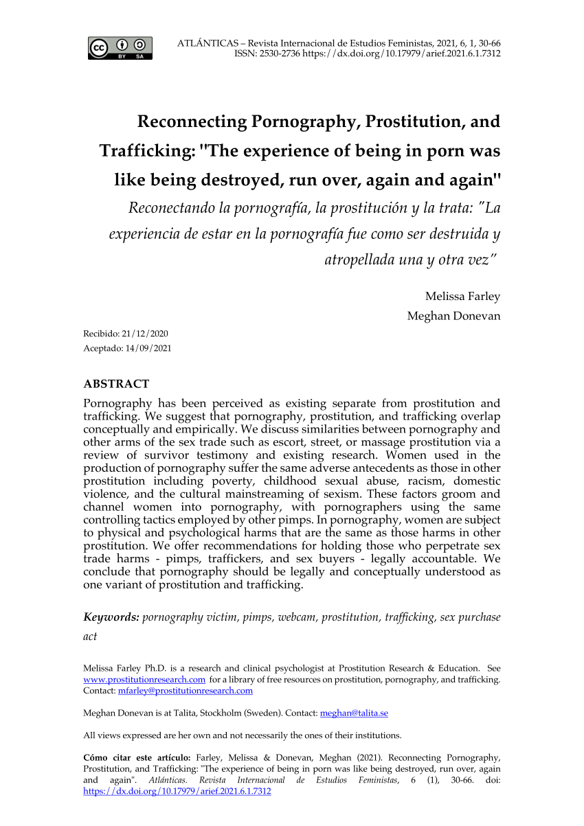 PDF) Reconnecting Pornography, Prostitution, and Trafficking: The  experience of being in porn was like being destroyed, run over, again and  again