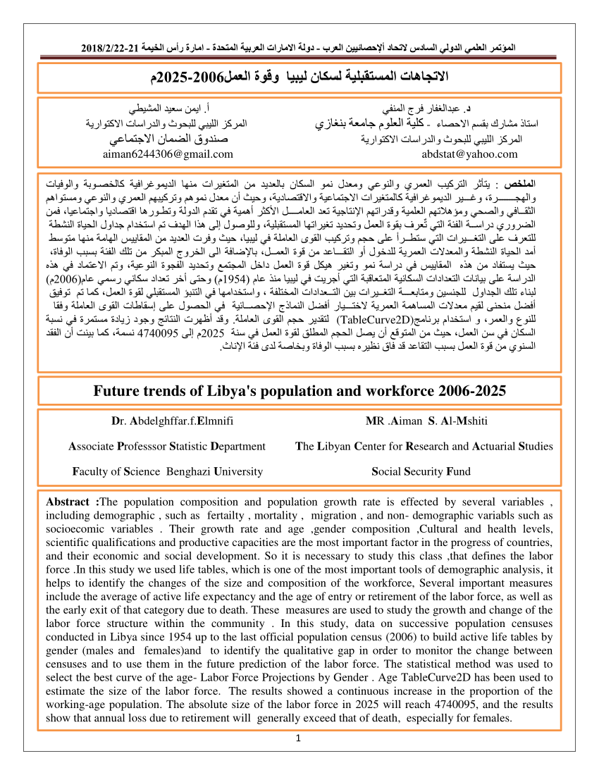 (PDF) Future trends of Libya's population and workforce 20062025