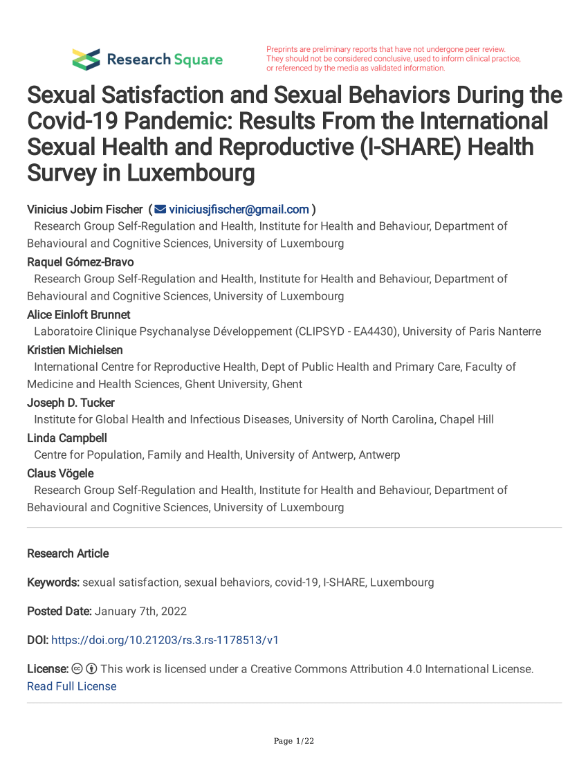 PDF Sexual Behaviors And the COVID 19 Pandemic Results From the