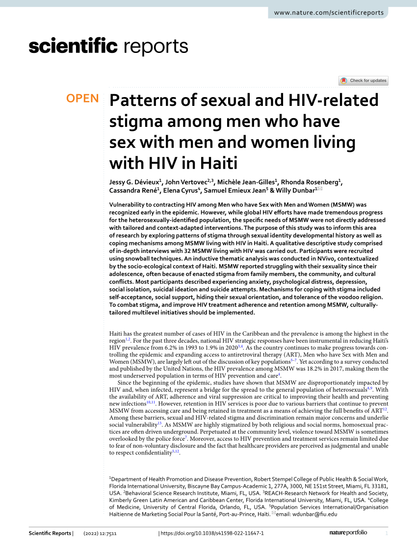 Pdf Patterns Of Sexual And Hiv Related Stigma Among Men Who Have Sex With Men And Women Living 1037