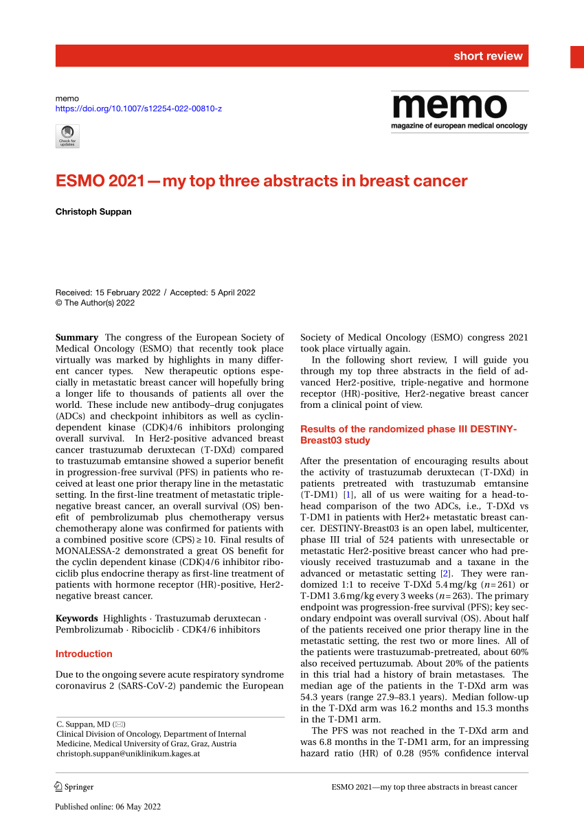 (PDF) ESMO 2021—my top three abstracts in breast cancer