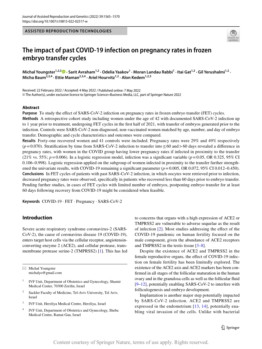 The impact of past COVID19 infection on pregnancy rates in frozen