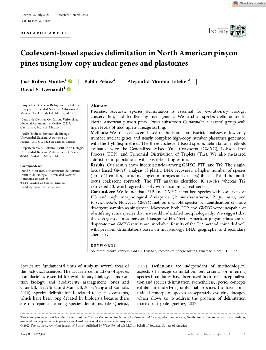Pdf Coalescent‐based Species Delimitation In North American Pinyon Pines Using Low‐copy 5640