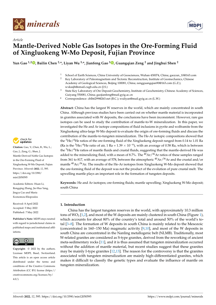 PDF) Mantle-Derived Noble Gas Isotopes in the Ore-Forming Fluid of 