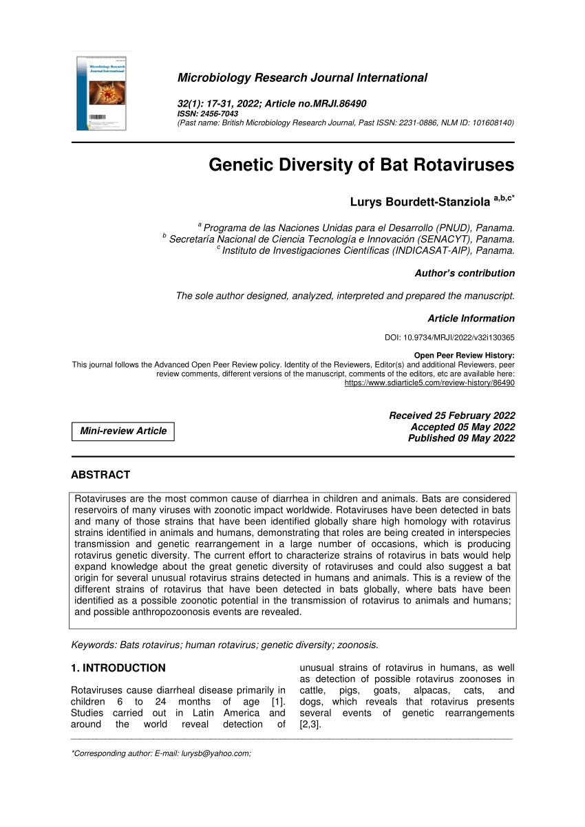 Pdf Genetic Diversity Of Bat Rotaviruses 3997