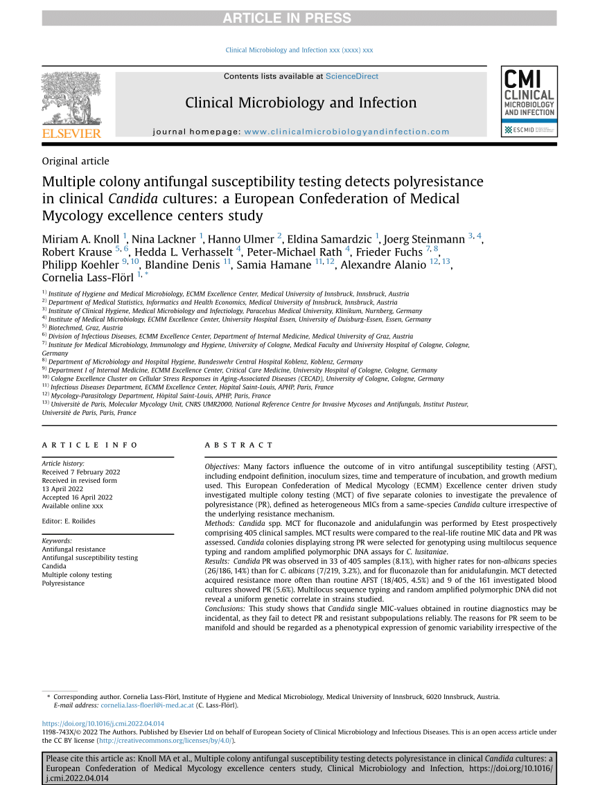 Pdf Multiple Colony Antifungal Susceptibility Testing Detects Polyresistance In Clinical 