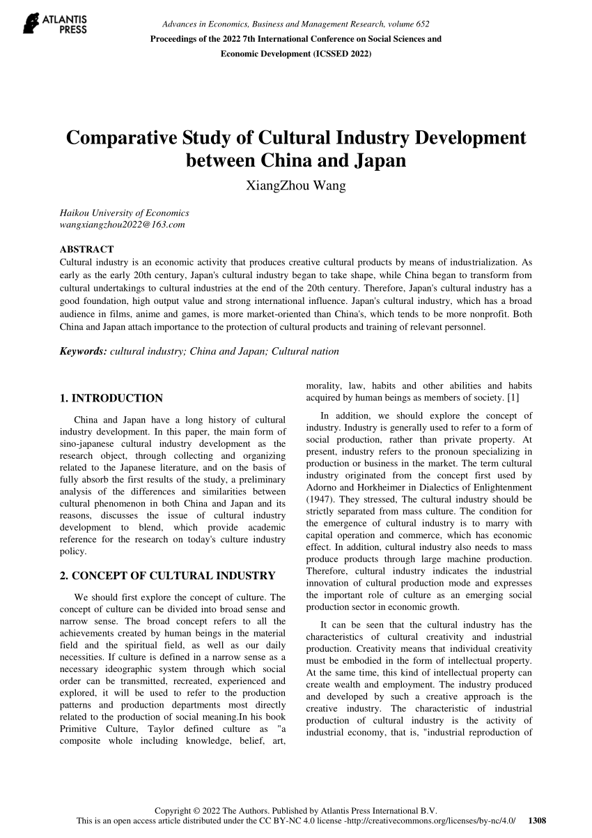 (PDF) Comparative Study of Cultural Industry Development between China and Japan