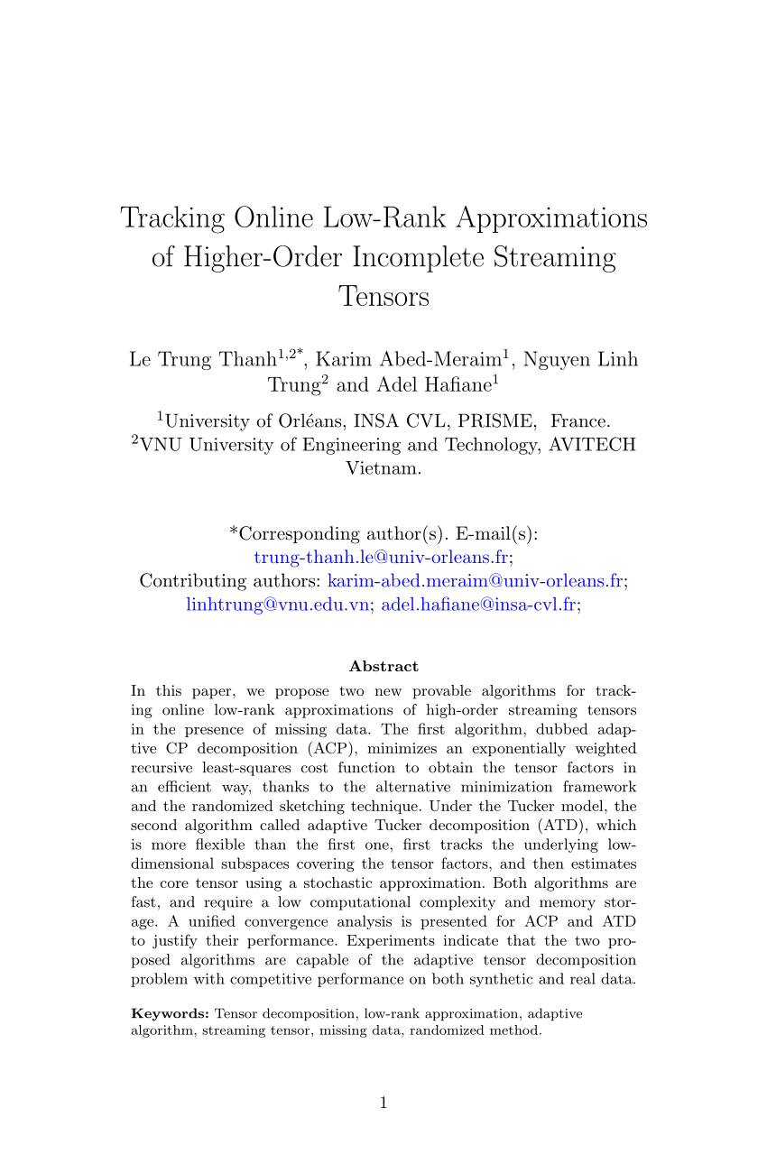 PDF) Tracking Online Low-Rank Approximations of Higher-Order Incomplete Streaming Tensors