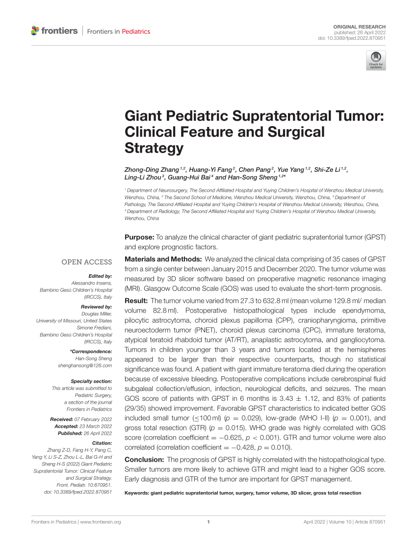 Pdf Giant Pediatric Supratentorial Tumor Clinical Feature And Surgical Strategy 4293