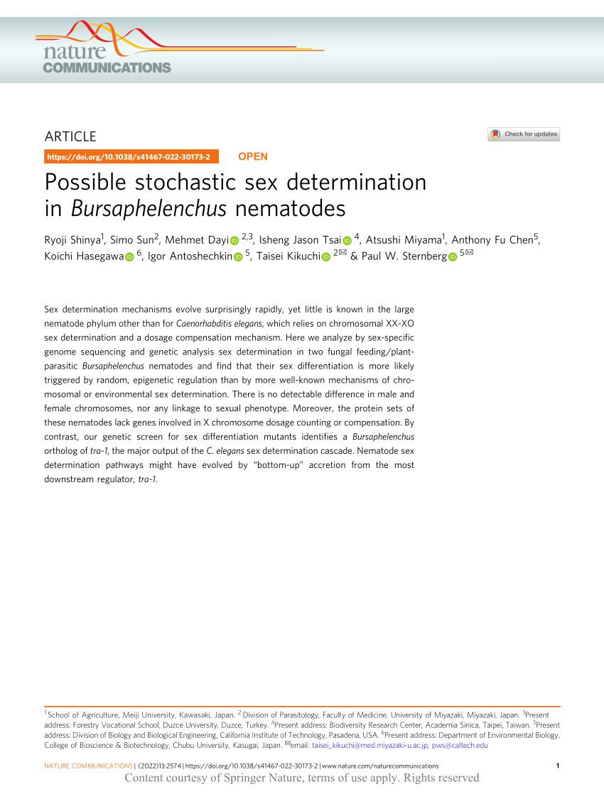 PDF Possible stochastic sex determination in Bursaphelenchus  