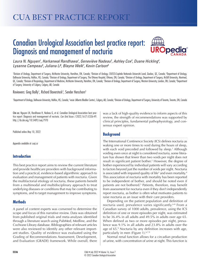 Pdf Canadian Urological Association Best Practice Report Diagnosis And Management Of Nocturia