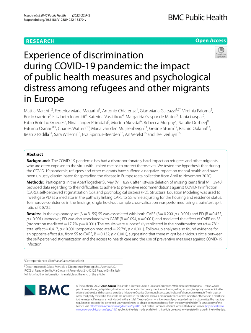 PDF Experience of discrimination during COVID 19 pandemic the  