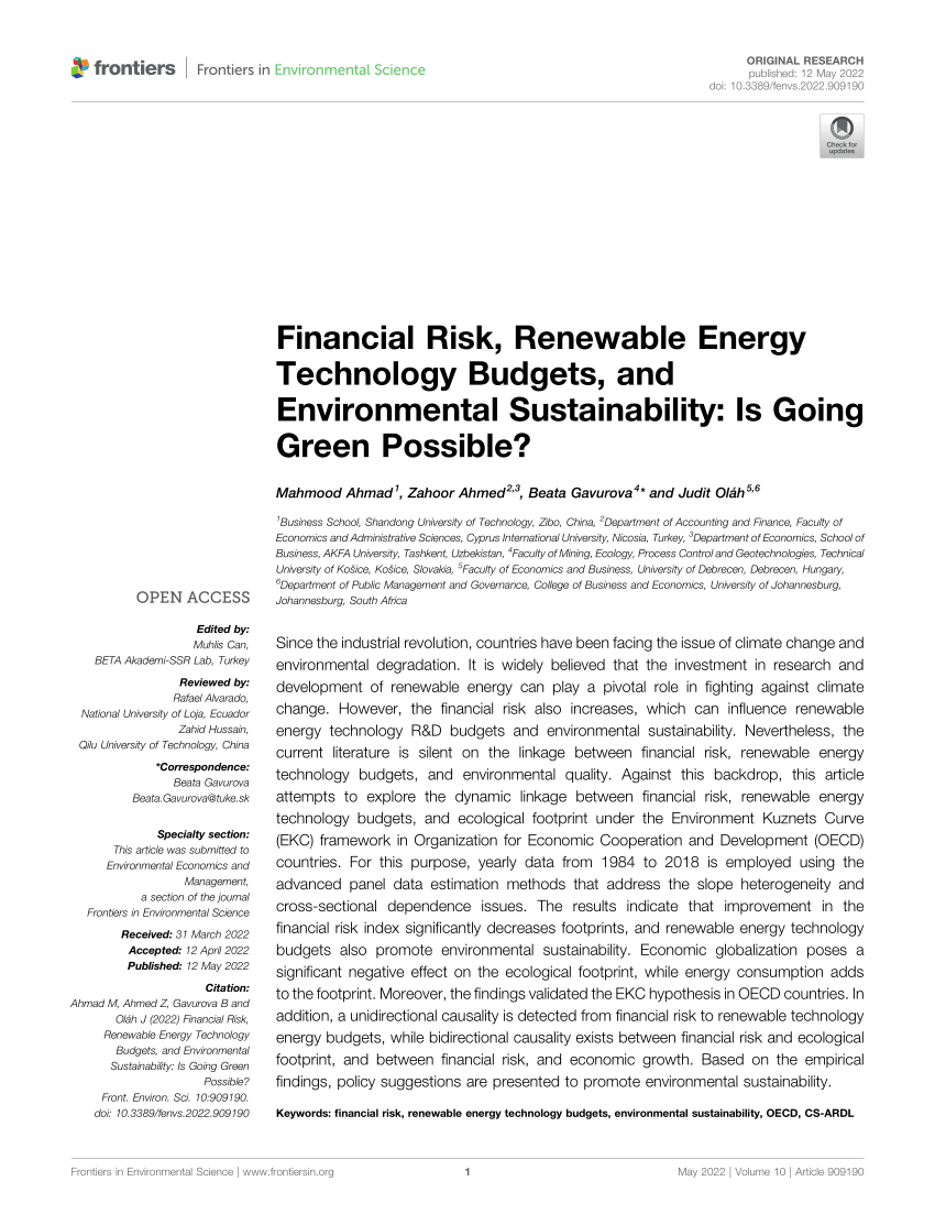 (PDF) Financial Risk, Renewable Energy Technology Budgets, and ...